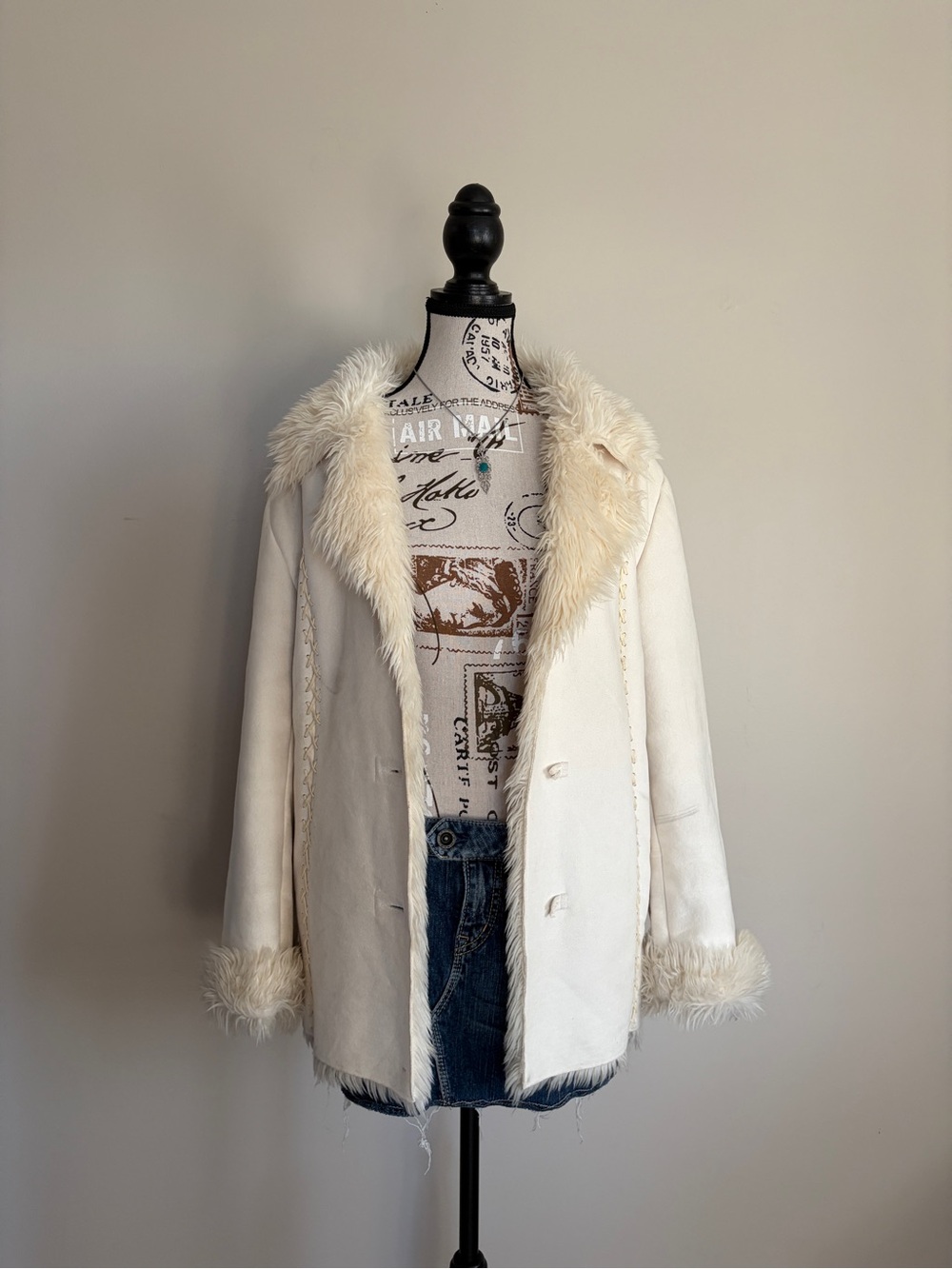 Y2K White Cream Faux Fur Penny Lane Shaggy Coat